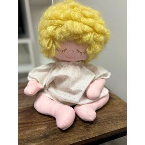 Handmade Blonde Hair Lemon Meringue style doll VTG 1960's curly hair Fabric doll